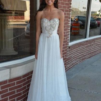 Amazing Sweetheart White Long Prom Dresses,..