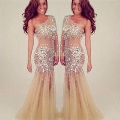Alluring One Shoulder Handmade Beading Split Birthday Party Evening Dress MB40096 main image 1