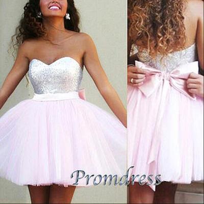Sweetheart Sequins Short Homecoming Dress With Bowknot Cute Pink Prom Dress For Women Party 
