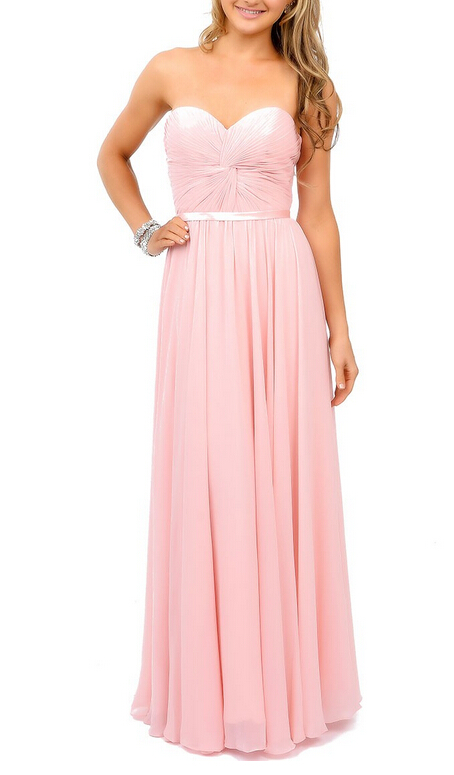 Blush Pink Strapless Sweetheart Corset Long Gown Chiffon Prom Dress on