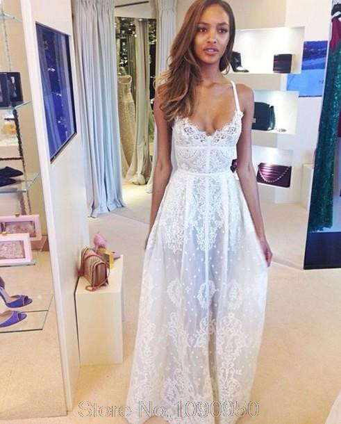 Spaghetti Strap Long Chiffon Prom Dress White Evening Dress Summer Cute Dress
