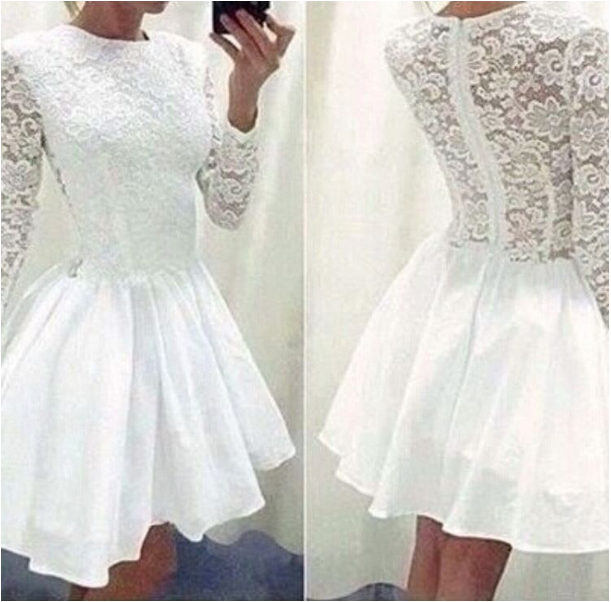 white long sleeve short formal dress