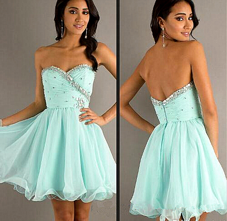 Strapless Light Sky Blue Chiffon Homecoming Dresses Sheer Mini Short ...