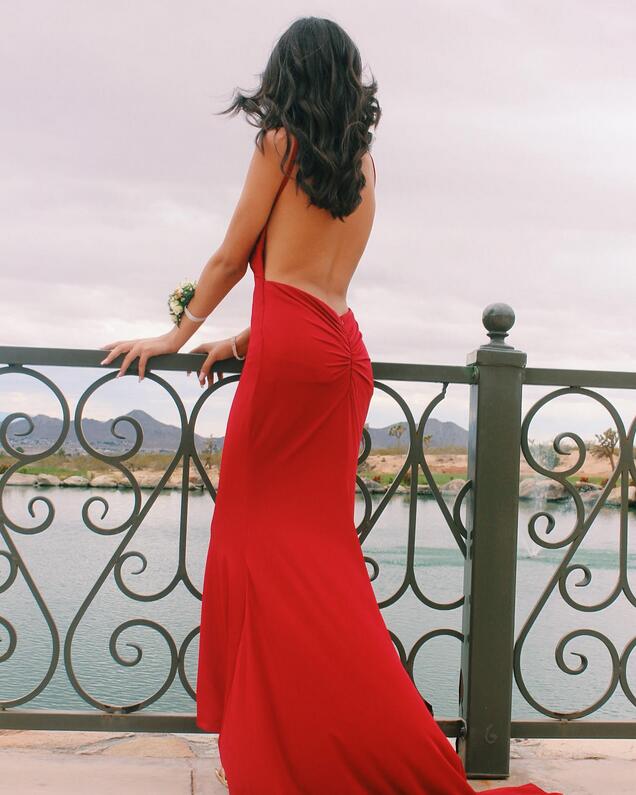 V-Neck Sheath Cap Sleeves Split Front Red Prom Dress with Ruffles   cg12729 main image 1